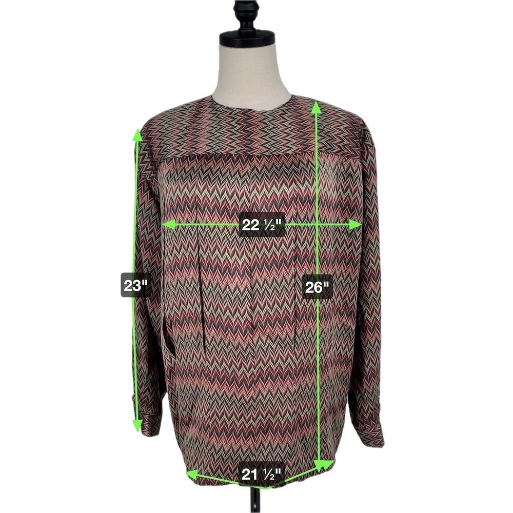 Ernst Strauss Womens Size 10 M Green Red Geometric Herringbone‎ Silk Blouse - Picture 3 of 10